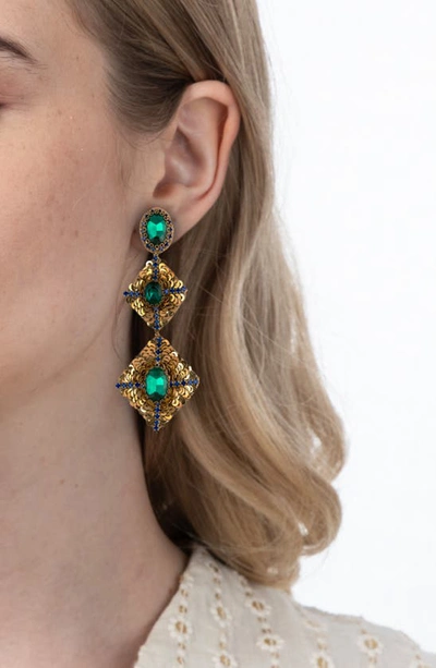 Shop Deepa Gurnani Julia Drop Earrings In Emerald