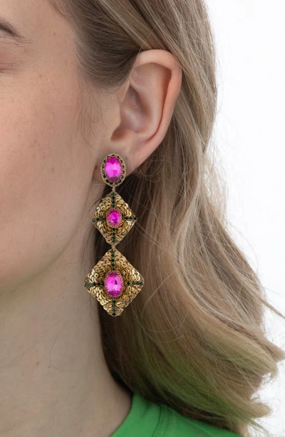 Shop Deepa Gurnani Julia Drop Earrings In Fuchsia