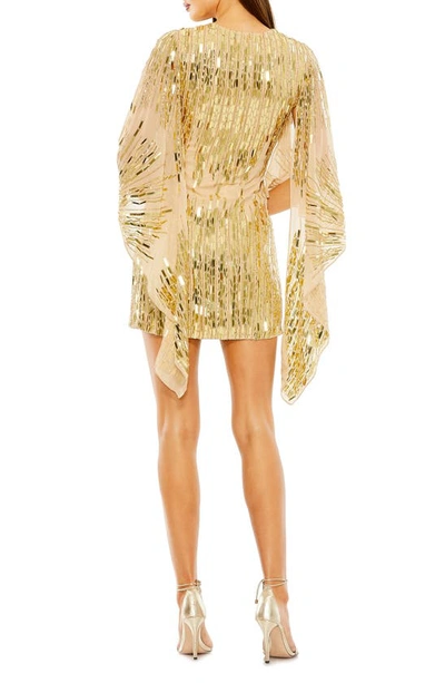 Shop Mac Duggal Sequin Capelet Sleeve Cocktail Wrap Minidress In Nude Gold