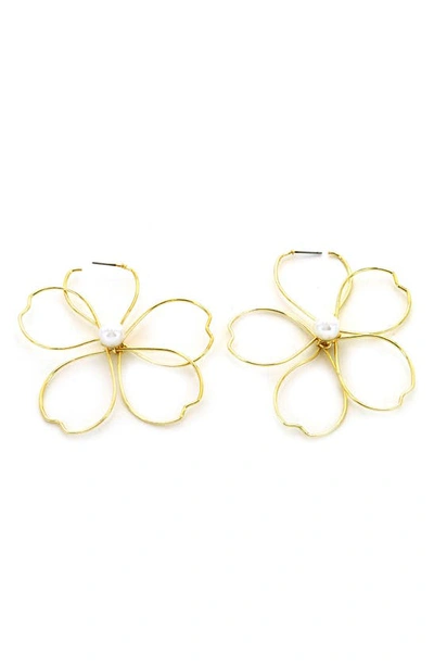 Shop Panacea Imitation Pearl Center Wire Flower Earrings In Gold/white