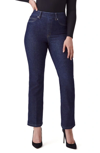 Shop Spanx Crop Kick Flare Pull-on Jeans In Raw Indigo Wash