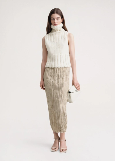 Shop Totême Crinkled Silk Midi Skirt Overcast Beige