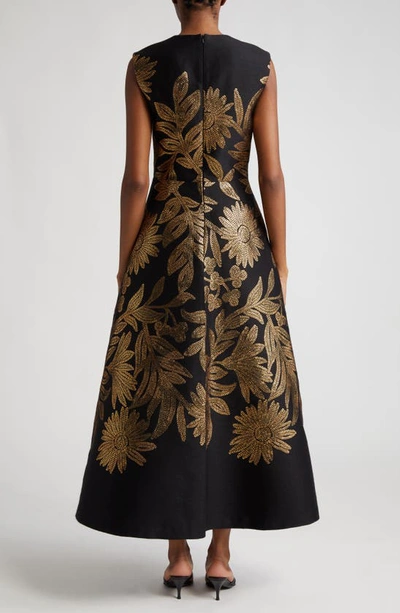 Shop Lela Rose Blair Metallic Embroidered Floral Gown In Black