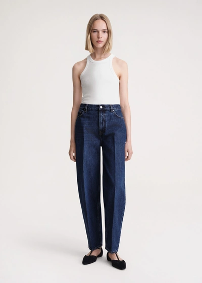 Shop Totême Wide Tapered Leg Denim Dark Blue