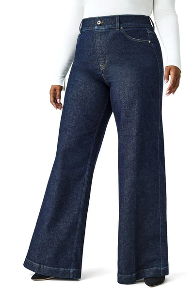 Spanx Wide Leg Pull-on Jeans In Raw Indigo Wash