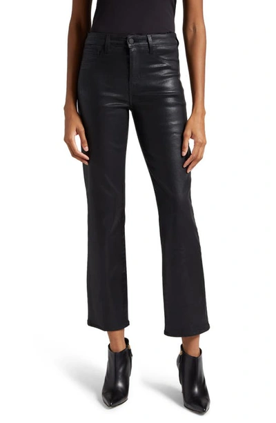 Shop L Agence Ginny Coated High Waist Zip Ankle Straight Leg Jeans In Noir Coated