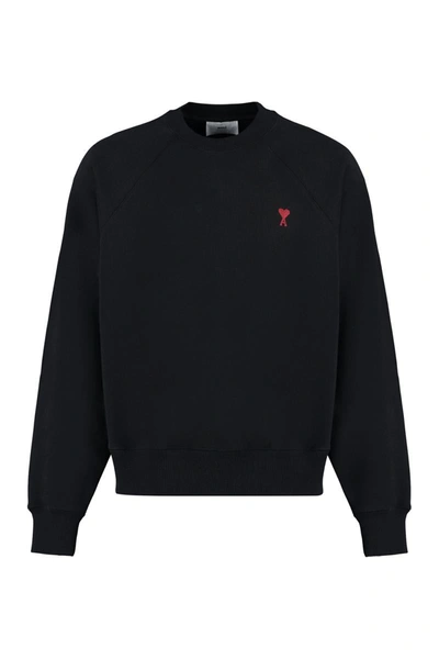 Shop Ami Alexandre Mattiussi Ami Paris Logo Detail Cotton Sweatshirt In Black