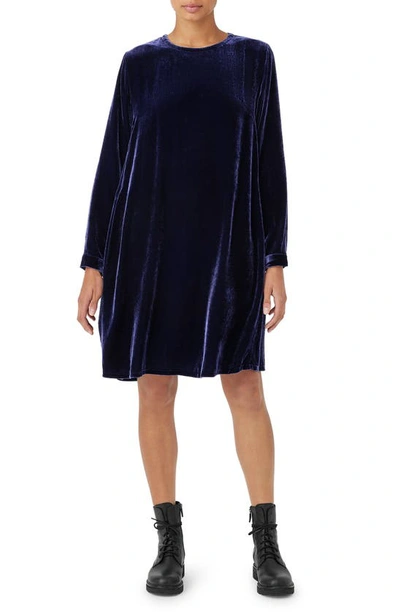 Shop Eileen Fisher Long Sleeve Velvet Shift Dress In Venus
