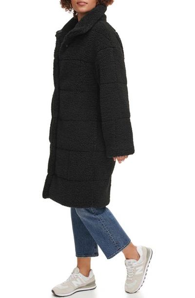 Levi's Quilted Fleece Long Teddy Coat In Black