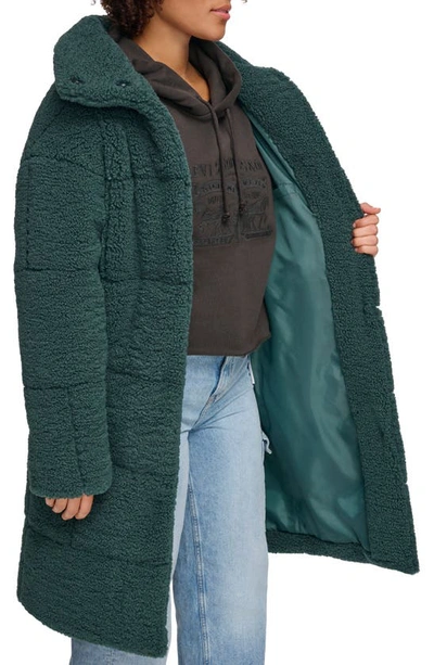 Shop Levi's Quilted Fleece Long Teddy Coat In Darkest Spruce
