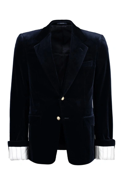 Shop Gucci Single-breasted Velvet Jacket In Blue
