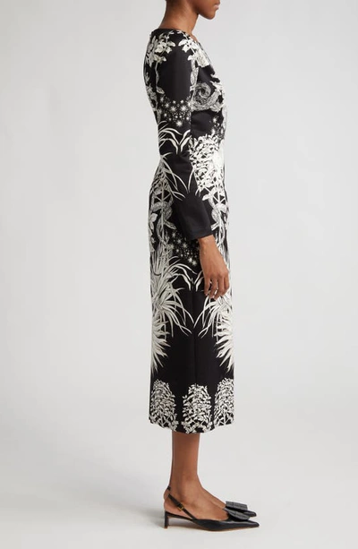 Shop Lela Rose Mixed Print Long Sleeve Cotton Dress In Black