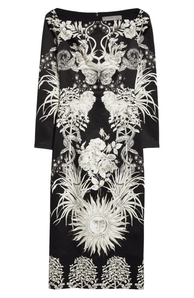 Shop Lela Rose Mixed Print Long Sleeve Cotton Dress In Black