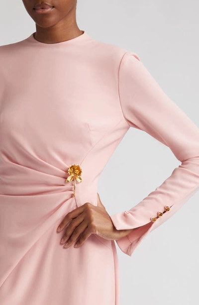 Shop Lela Rose Rose Detail Long Sleeve Sheath Dress In Blush