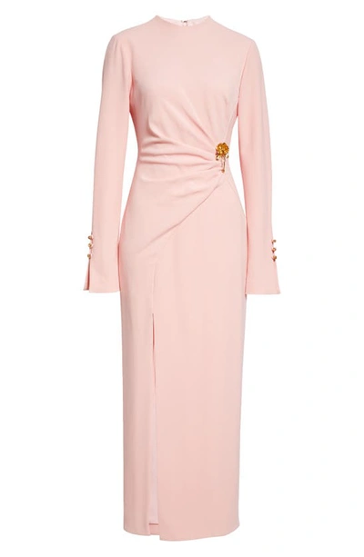 Shop Lela Rose Rose Detail Long Sleeve Sheath Dress In Blush