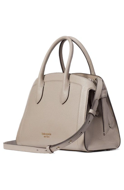 Shop Kate Spade Medium Knott Pebbled Leather Satchel In Warm Taupe.