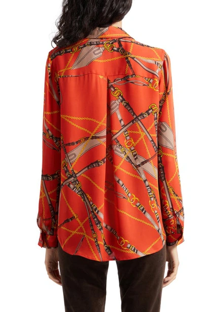 Shop L Agence Nina Print Silk Shirt In Red Clay Multi Straight Belt