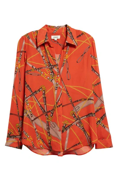 Shop L Agence Nina Print Silk Shirt In Red Clay Multi Straight Belt