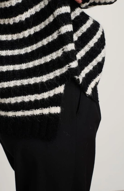 Shop Alex Mill Normandie Stripe Wool & Alpaca Blend Crewneck Sweater In Black/ Ivory