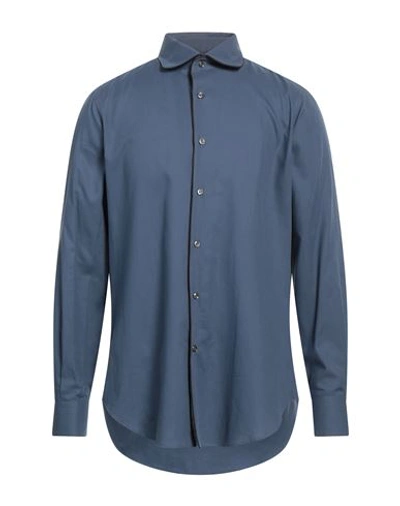 Shop Pal Zileri Man Shirt Slate Blue Size 16 Cotton