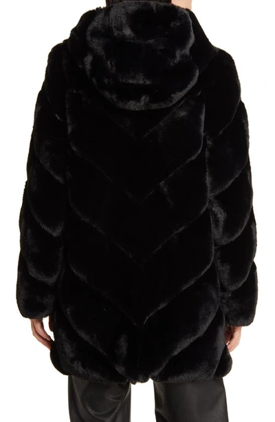Shop Bcbgmaxazria Chevron Faux Fur Hooded Jacket In Black