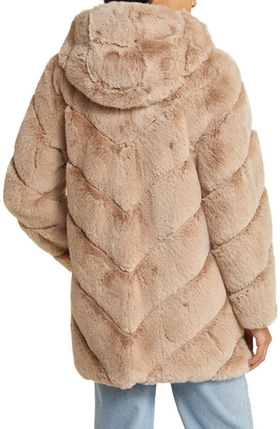 Shop Bcbgmaxazria Chevron Faux Fur Hooded Jacket In Hazelnut