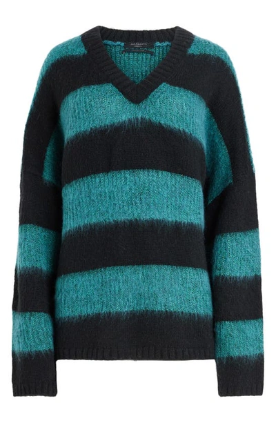 Shop Allsaints Lou Sparkle V-neck Sweater In Black/ Sycamore