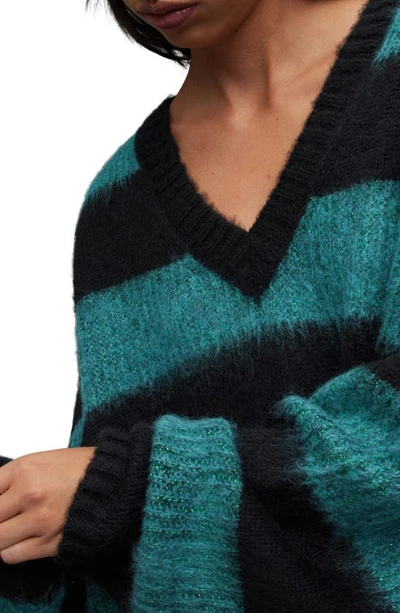 Shop Allsaints Lou Sparkle V-neck Sweater In Black/ Sycamore