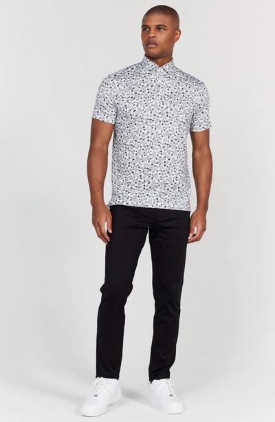 Shop Redvanly Fordune Floral Performance Golf Polo In Tuxedo/ White