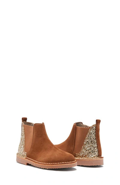 Shop Childrenchic Kids' Glitter Chelsea Boot In Camel