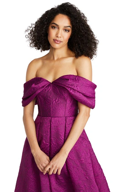 Shop Theia Joelle Jacquard Off The Shoulder Gown In Deep Orchid