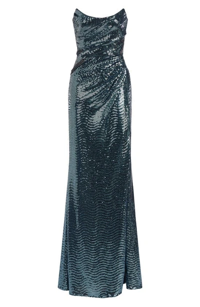 Shop Theia Skye Sequin Strapless Gown In Storm Blue