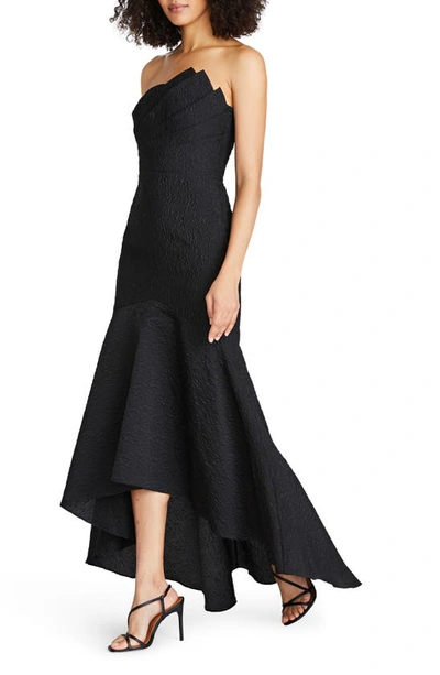 Shop Theia Lana Jacquard Strapless High-low Gown In Black