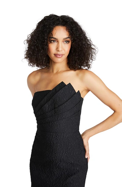 Shop Theia Lana Jacquard Strapless High-low Gown In Black