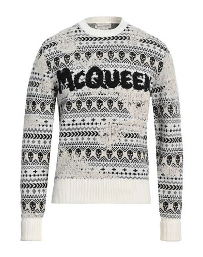 Shop Alexander Mcqueen Man Sweater Cream Size Xl Wool In White