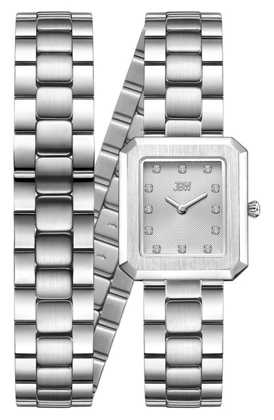 Shop Jbw Arc Lab-created Diamond Double Wrap Bracelet Watch, 23mm In Stainless Steel
