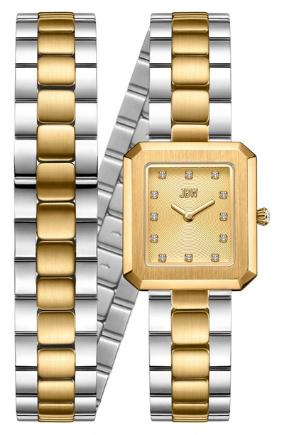 Shop Jbw Arc Lab-created Diamond Double Wrap Bracelet Watch, 23mm In Two-tone