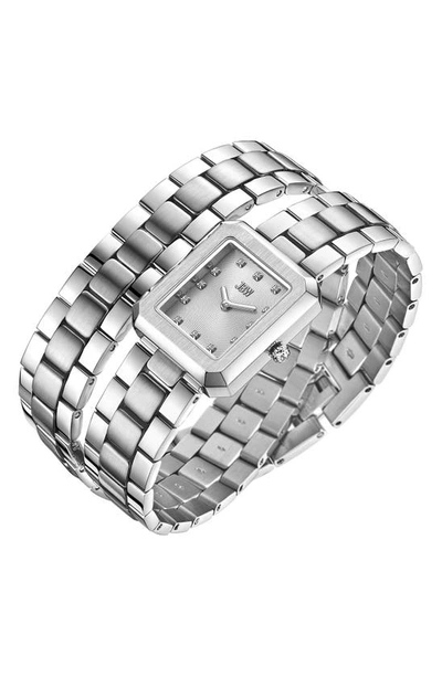 Shop Jbw Arc Lab-created Diamond Double Wrap Bracelet Watch, 23mm In Stainless Steel