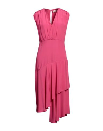 Shop Twenty Easy By Kaos Woman Midi Dress Fuchsia Size 8 Acetate, Silk In Pink