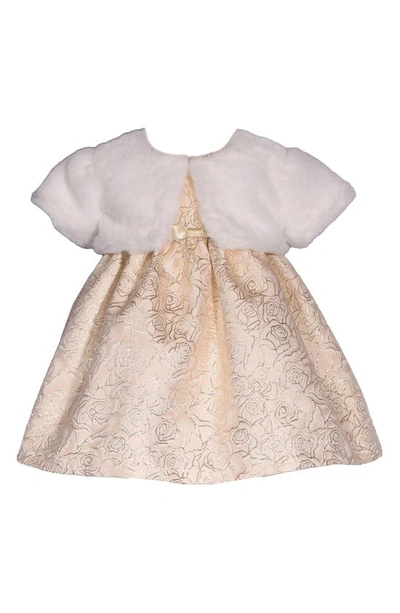 Shop Iris & Ivy Kids' Metallic Rose Brocade Party Dress & Faux Fur Bolero In Gold