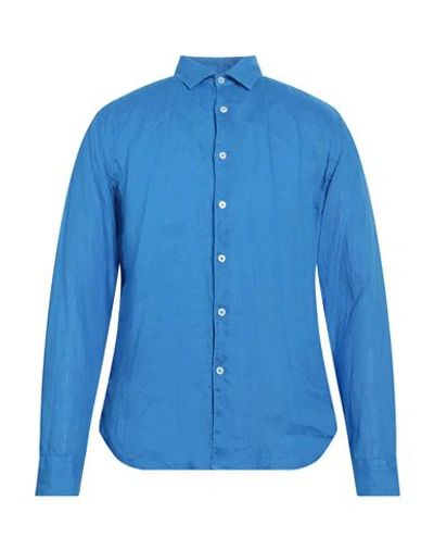 Shop Altea Man Shirt Azure Size S Linen In Blue