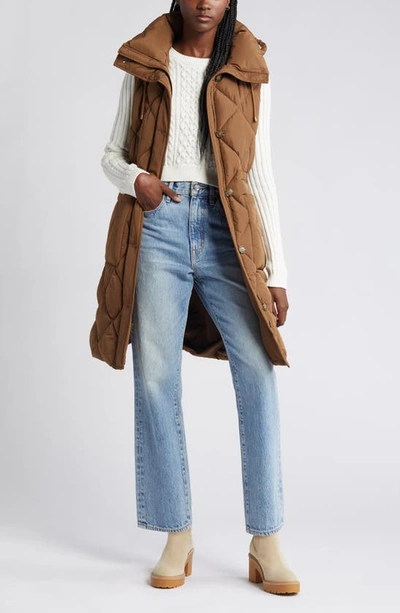 Shop Lucky Brand Oversize Longline Puffer Vest With Removable Faux Shearling Lined Hood In Pecan