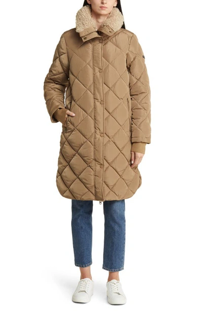 Shop Lucky Brand Quilted Faux Shearling Jacket In Khaki