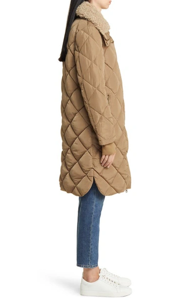 Shop Lucky Brand Quilted Faux Shearling Jacket In Khaki