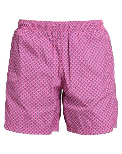 Shop Alexander Mcqueen Man Swim Trunks Fuchsia Size S Polyamide, Polyester In Pink