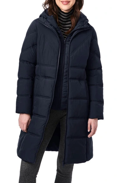 Shop Bernardo Walker Double Stitch Recycled Polyester Puffer Coat With Removable Bib In Arctic Blue