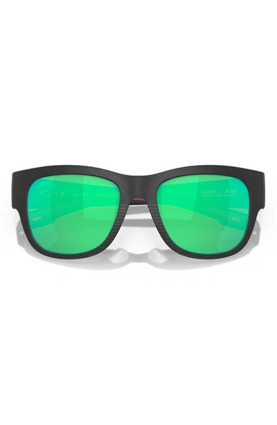 Shop Costa Del Mar Caleta 55mm Mirrored Polarized Square Sunglasses In Black/ Green Mirror