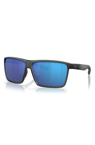 Shop Costa Del Mar Rincon 63mm Polarized Oversize Rectangular Sunglasses In Blue Mirror