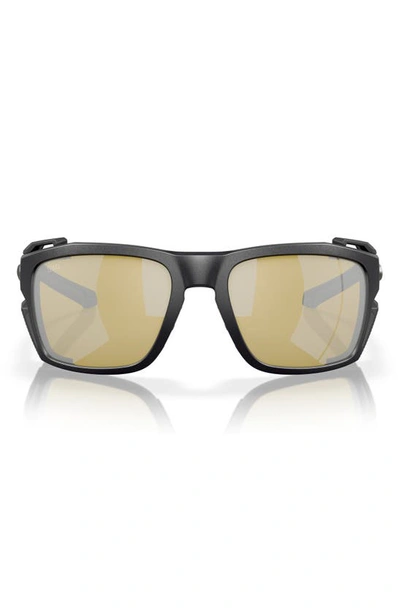 Shop Costa Del Mar King Tide 8 60mm Polarized Rectangular Sunglasses In Black Silver
