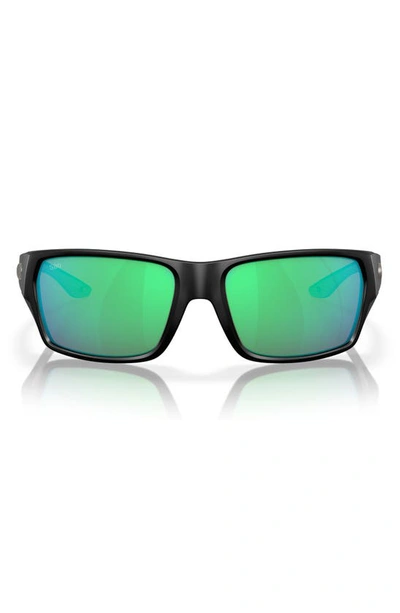 Shop Costa Del Mar Tailfin 57mm Polarized Rectangular Sunglasses In Black Green